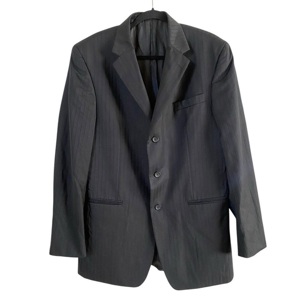 Kenneth Cole Mens Black on Black Striped Blazer Size 44L - Formal Business